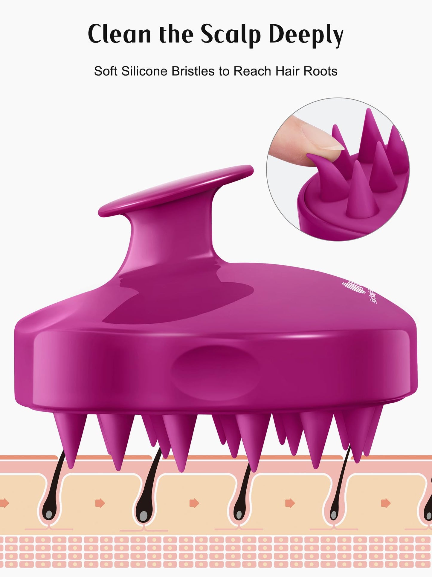 HEETA Hair Scalp Massager Shampoo Brush 2 Pack, Soft Silicone Bristles to Remove Dandruff, Waterproof Hair Scrubber for Both Wet Dry Hair, Suitable for Men & Women (Black & Purple)