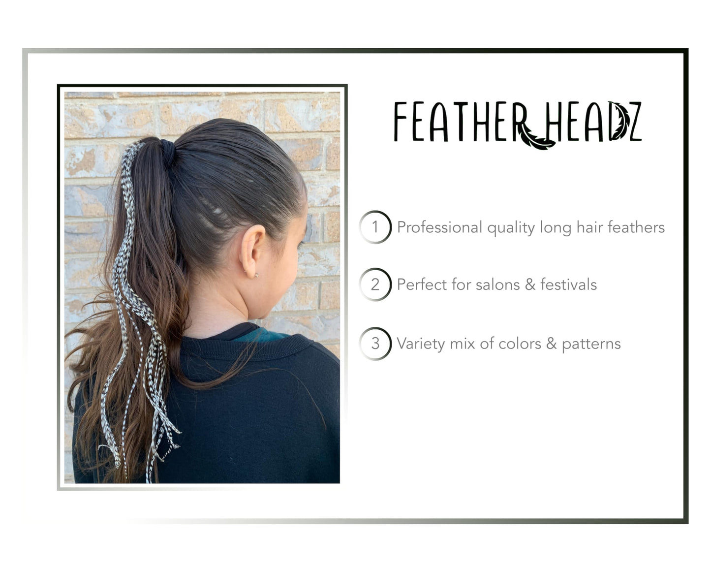 50 Grizzly Color Hair Feathers - 9”- 14” Long - Feathers for Hair Extension, Hair Extension DIY Kit - Eye-Catching Design - 50 Micro-link Beads - 100% Real Rooster Feathers