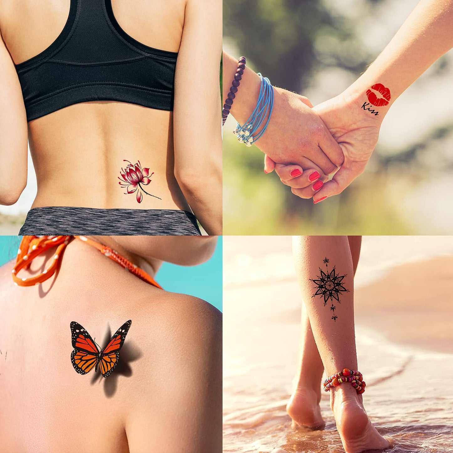 72 Sheets Temporary Tattoos for Women and Girls, Flower / Butterfly Temporary Tattoo, Fake Black Tiny Body Art Sticker