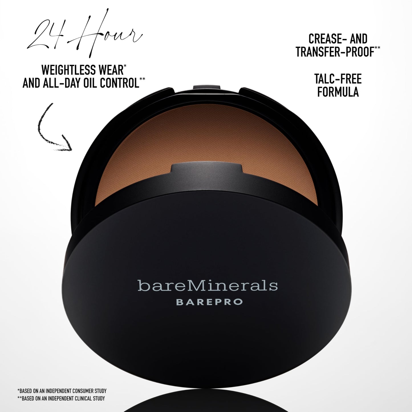 bareMinerals Barepro 24HR Skin-Perfecting Powder Foundation, Matte Pressed Powder Foundation Full Coverage with Plant-Based Squalene, Oil Control, Vegan - Fair 15 Warm