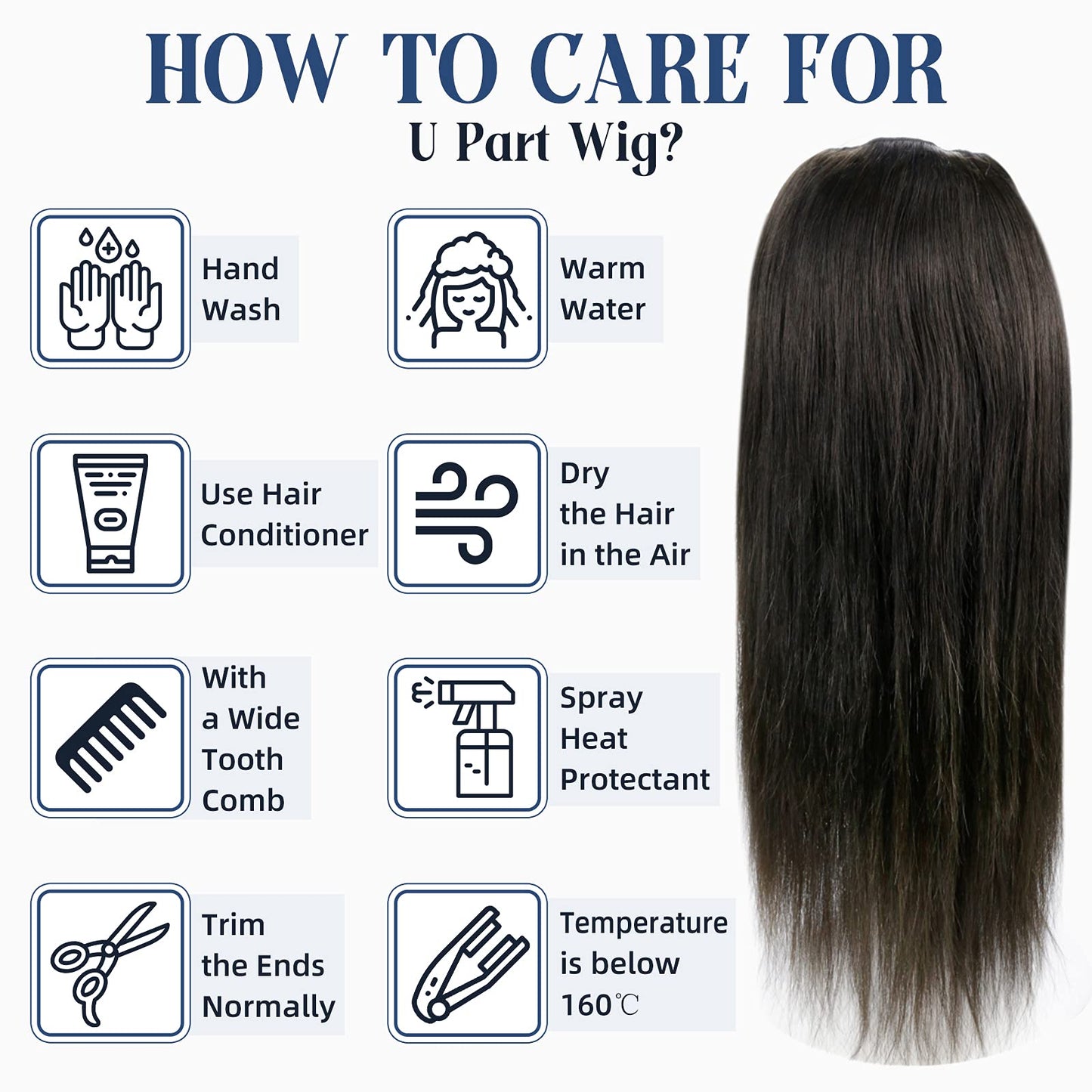 Full Shine U Part Human Hair Wig Natural Half Part Wig Human Hair Straight Off Black Hair Pieces 12Inch One Piece Half Wigs for Women Human Hair Wig 100Grams