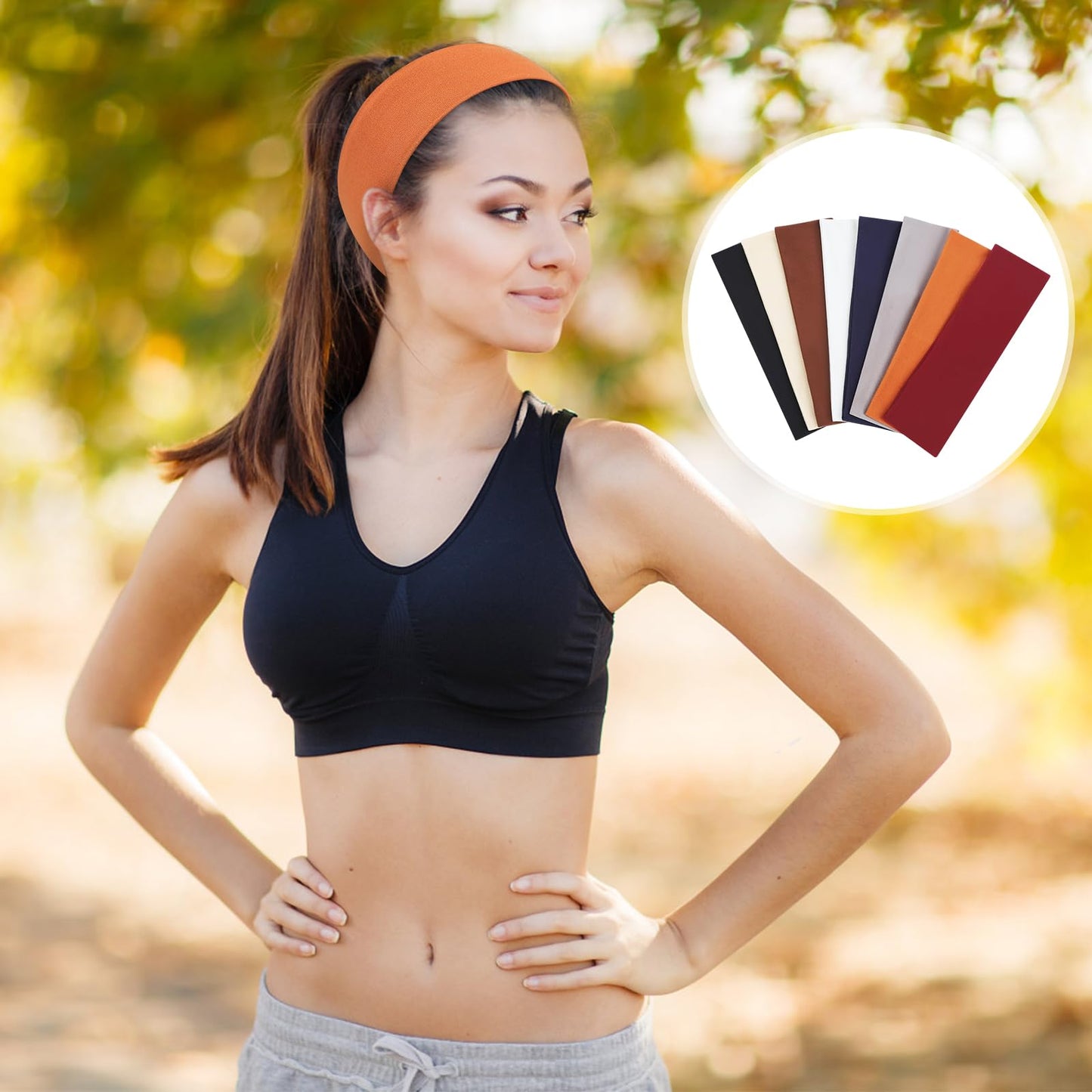 Fishinsea 8 Pack Sport Headbands for Women, Elastic Soft Fabric Non-Slip Hair Bands Hair Warp for Daily Workout Yoga Running Sports, Combo 8