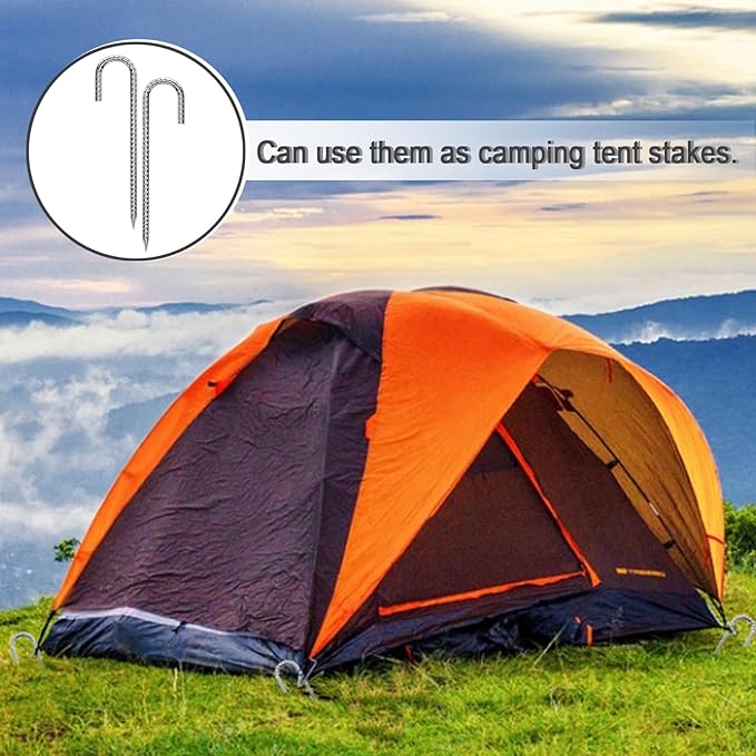 Rebar Stakes 12 Inch 32 Pack Tent Stakes Heavy Duty Metal J Hook, Fence Stakes for Trampoline, Fence, Camping Tent (32, 12")