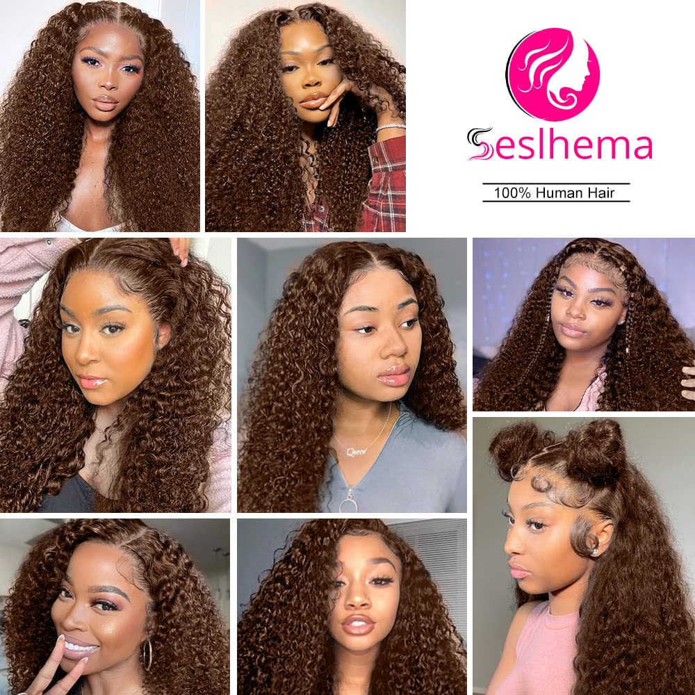 250% Density Mongolian Curly Lace Front Wigs Human Hair 13x6 Auburn Brown HD Transparent Lace Front Wigs Human Hair for Women With Baby Hair Chocolate Deep Curly Lace Front Wigs Human Hair