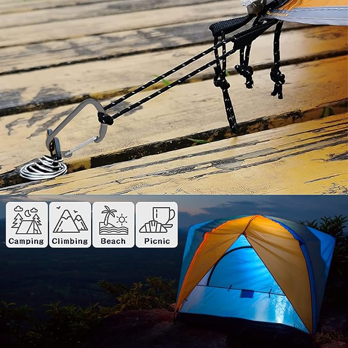 Morobor Deck Anchor Pegs, 10pcs Windproof Aluminium Alloy Fish Bone Tent Stakes with Spring Buckle Portable Wind Rope Anchor for Outdoor Camping