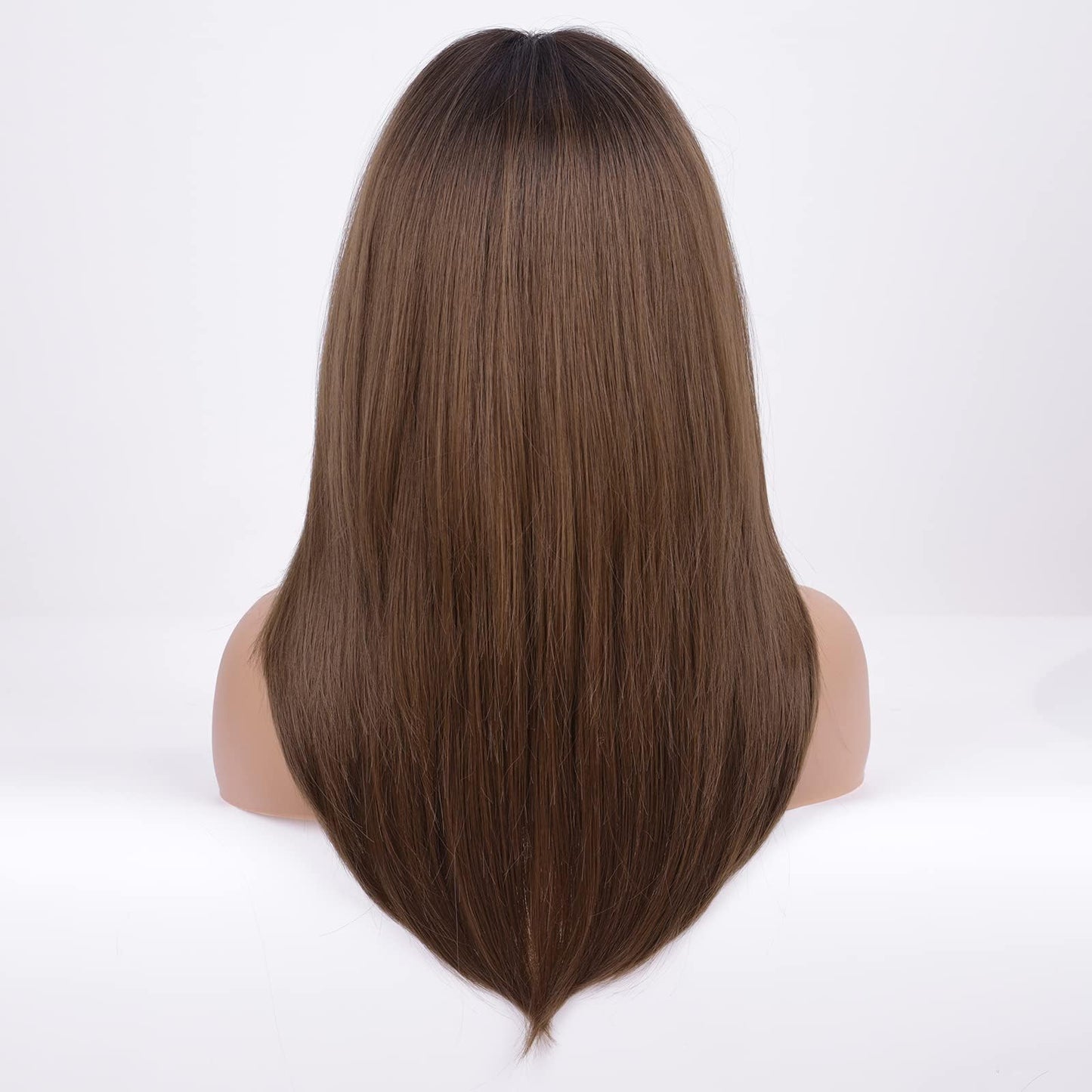 HAIRCUBE Dark Brown Synthetic Women's Wig Layered Wigs with Bangs Middle length Straight and Heat Resistant
