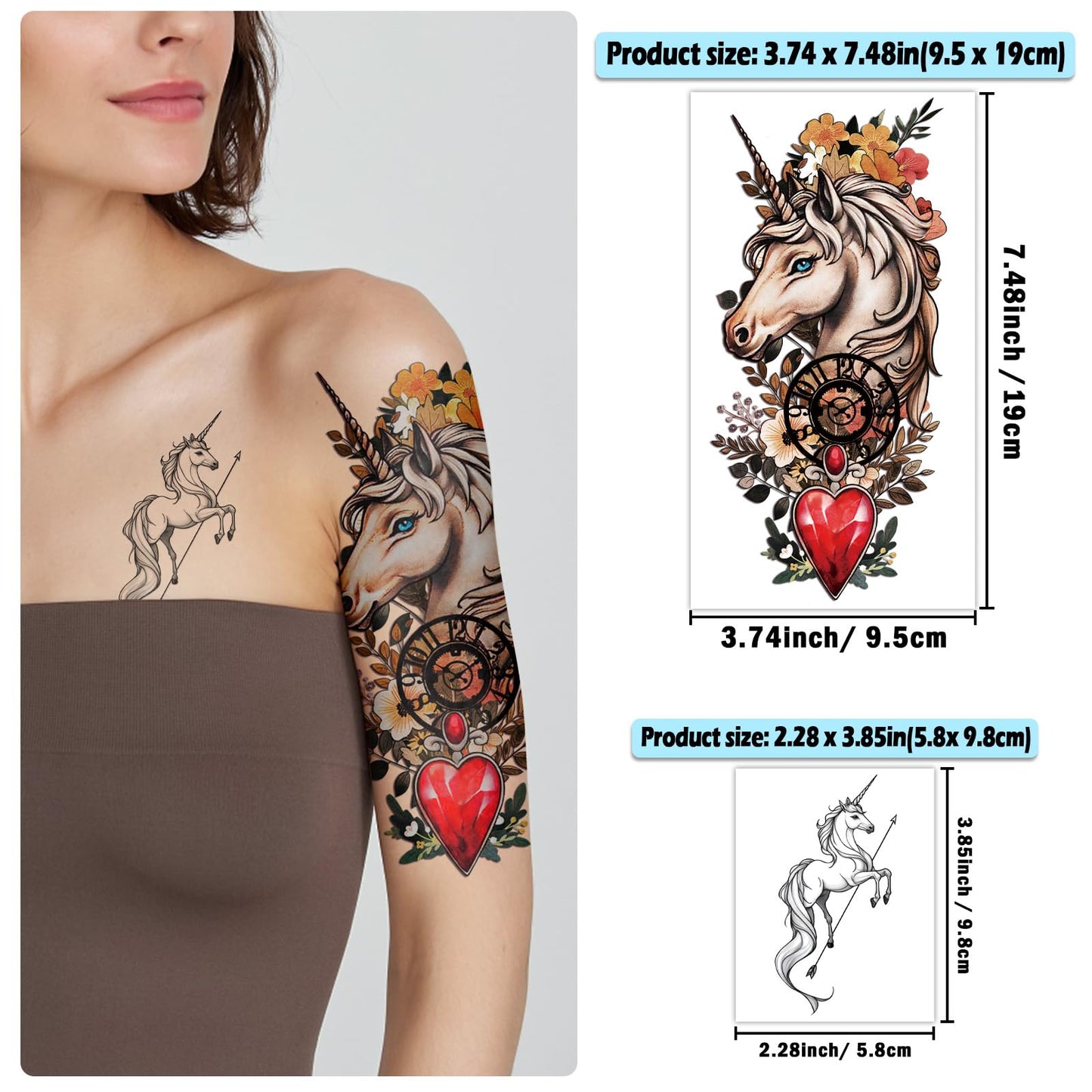 77 Sheets Temporary Tattoo for Women Men, 17 Sheets Half Arm Skull Flowers Tattoos, 60 Sheets Animals Tiny for Adult Kids Body Tattoos Stickers Waterproof Realistic Halloween Costume Decorations