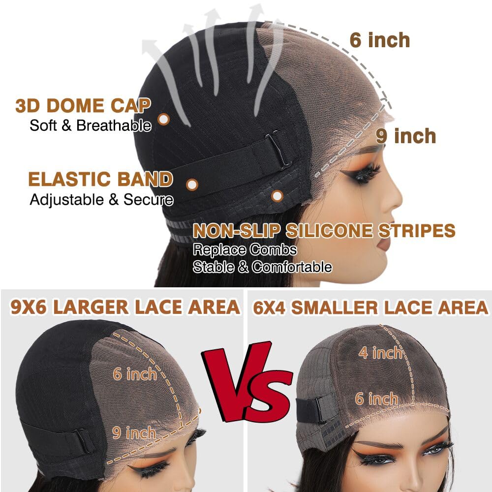 GUDOZO Reddish Brown Bob Wig Human Hair 10 inch 200% Density Glueless Wigs Human Hair Pre Plucked Pre Cut Glueless Wigs 9x6 HD Lace Front Wigs Human Hair for Black Women
