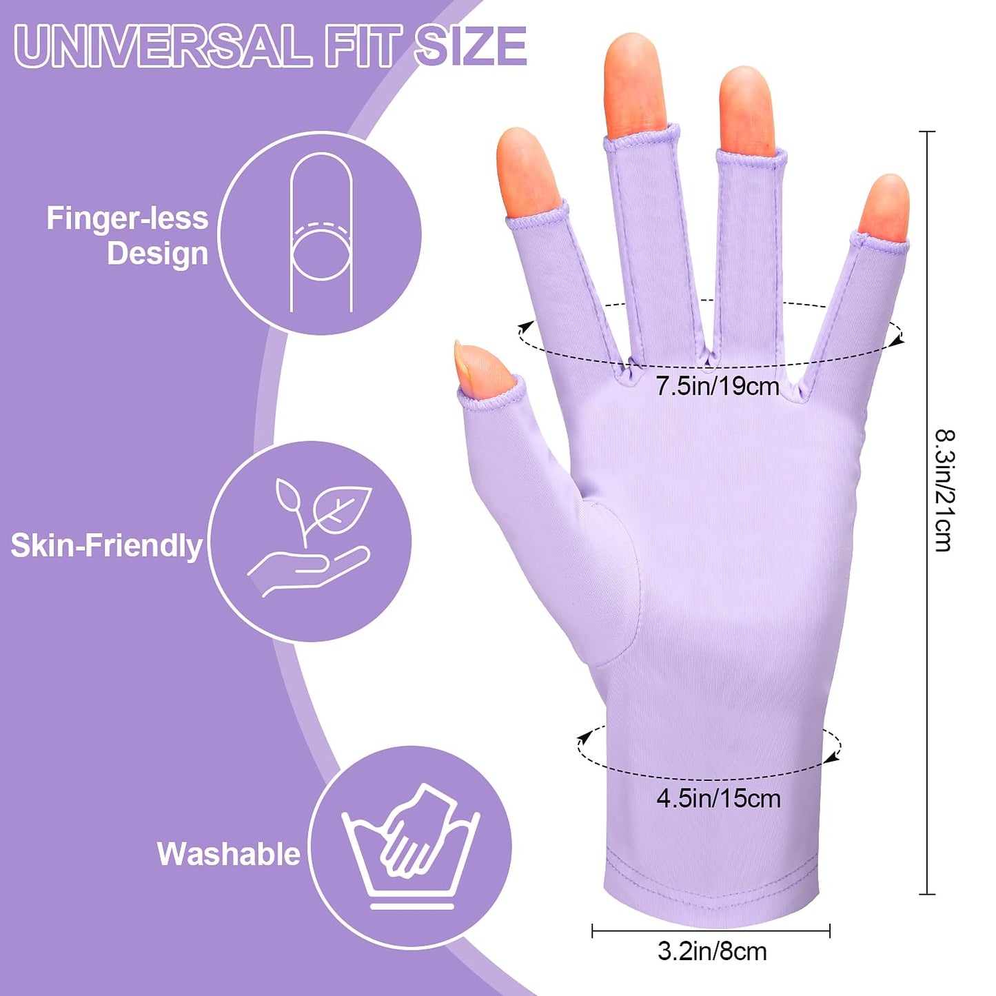chemotex UV Nail Gloves, Professional UPF50+ Protection UV Gloves for Gel Manicures (Purple)