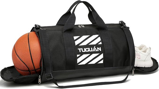 TUGUAN Gym Bag for Men Women with Wet Pocket & Shoe Compartment Travel Duffle Bag Man Sport Basketball Football Bag Weekend Overnight Duffel Bag Gym Tote bag 40L, Black