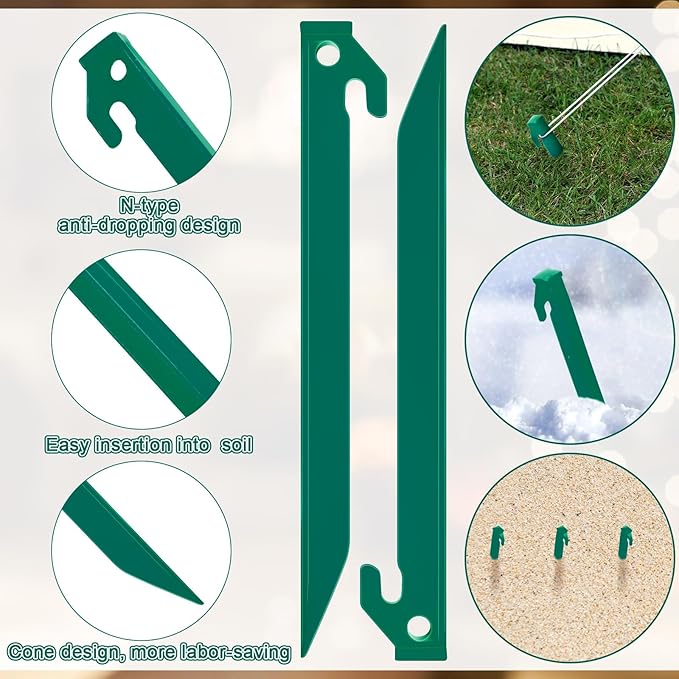 Deekin Plastic Tent Stakes 9 Inch Heavy Duty Tent Pegs Spike Hook Stakes Light Safe Tent Stakes Canopy Stakes for Summer Beach Garden Decorations Camping Outdoor Lawn Tarp