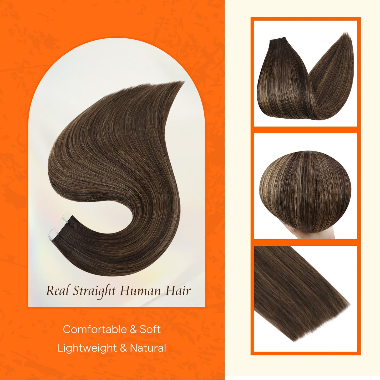 Full Shine Tape in Hair Extensions 30g 12 Inch Double Sided Tape in Extensions Color 2 Fading to 8 Ash Brown Highlight 2 Darkest Brown Balayage Straight Remy Hair Extensions Tape Ins 20PCS for Women