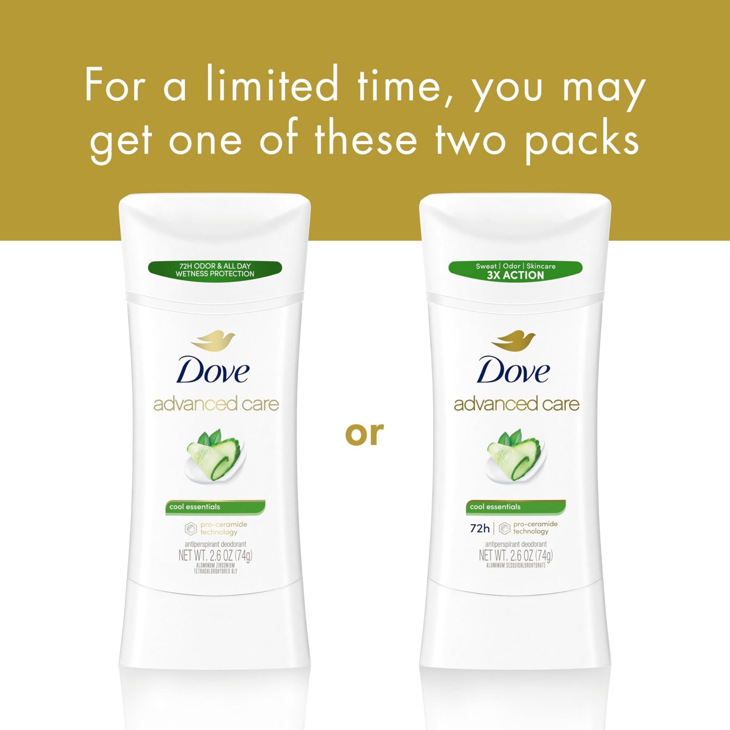 Dove Advanced Care Antiperspirant Deodorant Stick Cool Essentials for Helping Repair Skin Barrier After Shaving, with 72-Hour Sweat & Odor Protection, 2.6 oz