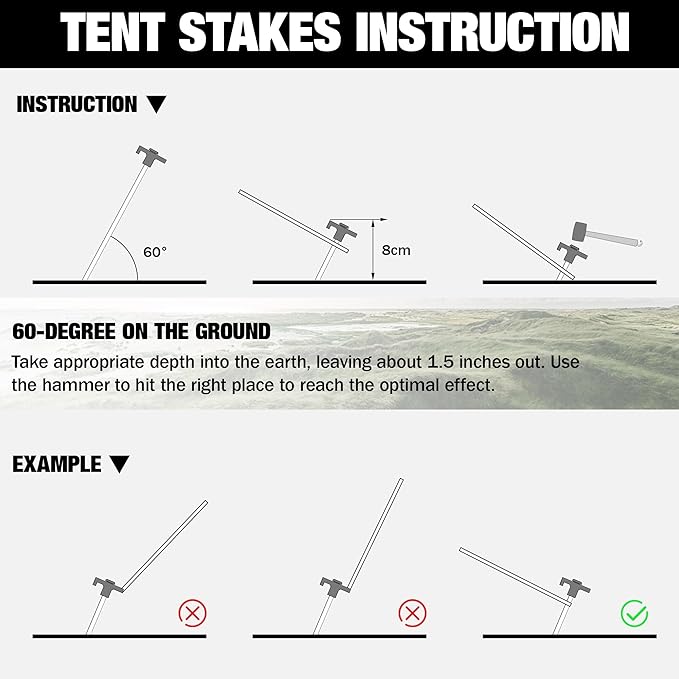 WORKPRO Tent Stakes and Hammer Set, 16oz Rubber Mallet Hammer, Wooden Handle, 10PC Heavy Duty Metal Tent Stakes and Storage Bag, DIY Woodworking, Camping Accessories for Ground, Camp and Graden