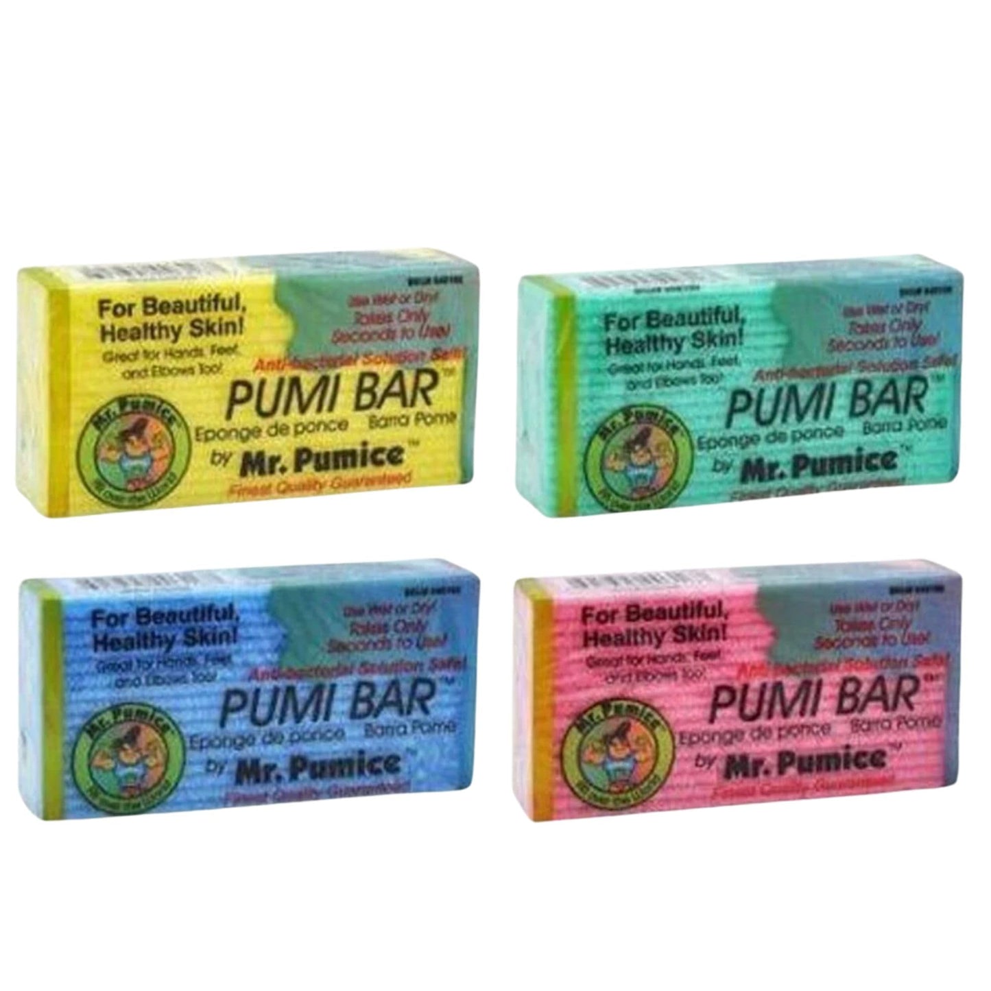 Mr. Pumice Callus Remover PUMI Bar: Pedicure Stone & Foot/Heel Scrubber - Medium Grit (Assorted Colors) 4 Pack