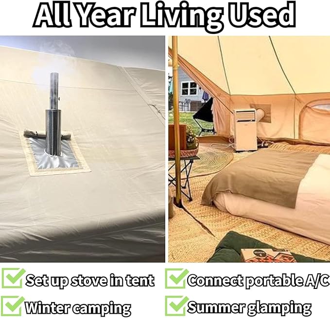 DANCHEL OUTDOOR Stove Jack Kit for Tent with Rain Flap Cover for Dia. 4''/5.85'', Fire Resistant Wood Stove Hole for Canvas Tent Hot Tent Chimney, Side Wall A/C 4 Season