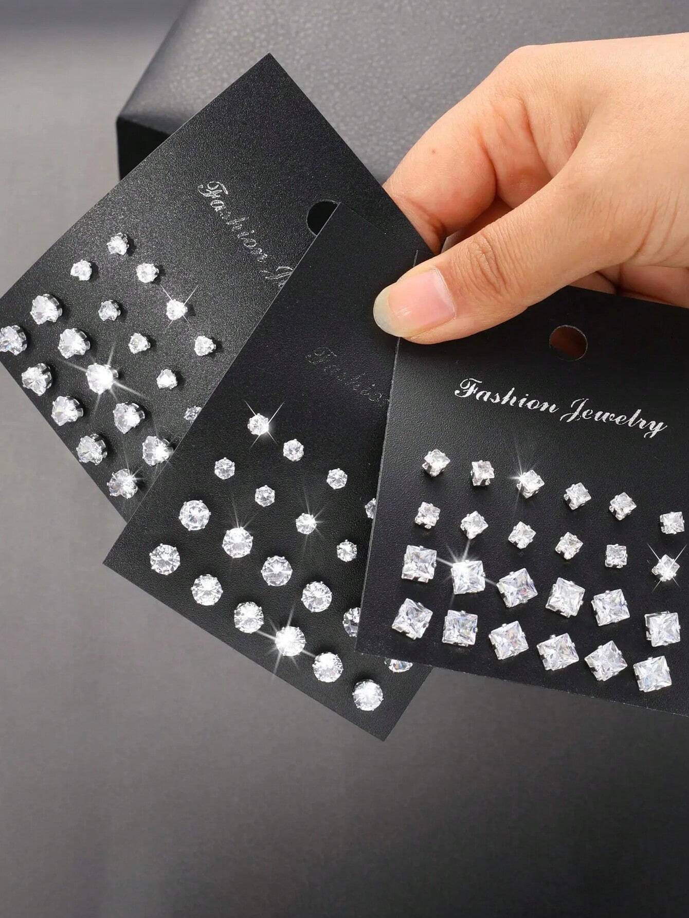 Sparkly Geometric Stud Earrings Set