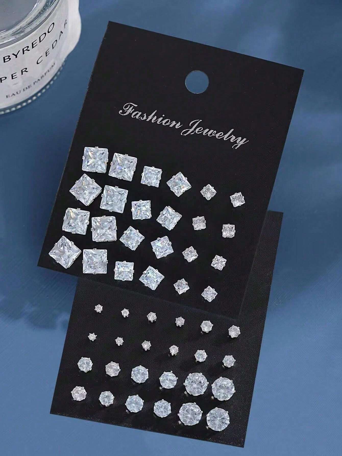 Sparkly Geometric Stud Earrings Set