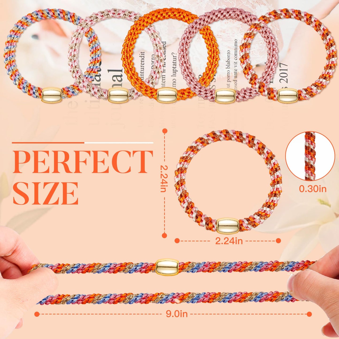 FORENEE Hair Ties No Damage - 10PCS Ponytail Holders - Elastic Hair Ties for Thick Hair - Braided Hair Bands for Women Girls's Hair - Persimmon Orange