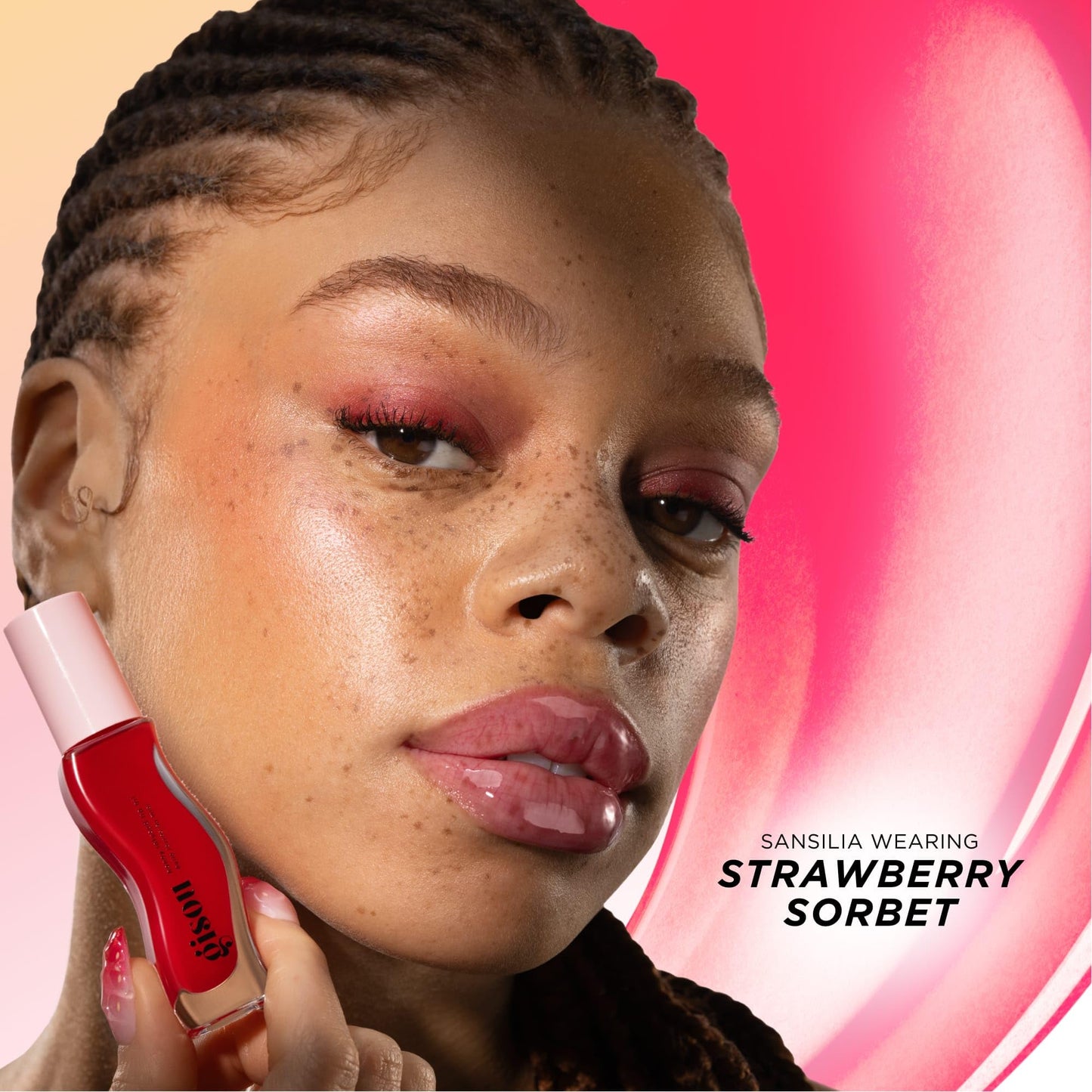 Gisou Honey Infused Hydrating Lip Oil, Nourishing Lip Moisturizer for Dry Lips, High Shine, Smooth Finish, Sheer Pinky Red Shade, Juicy Strawberry Scent, Strawberry Sorbet, 8ml