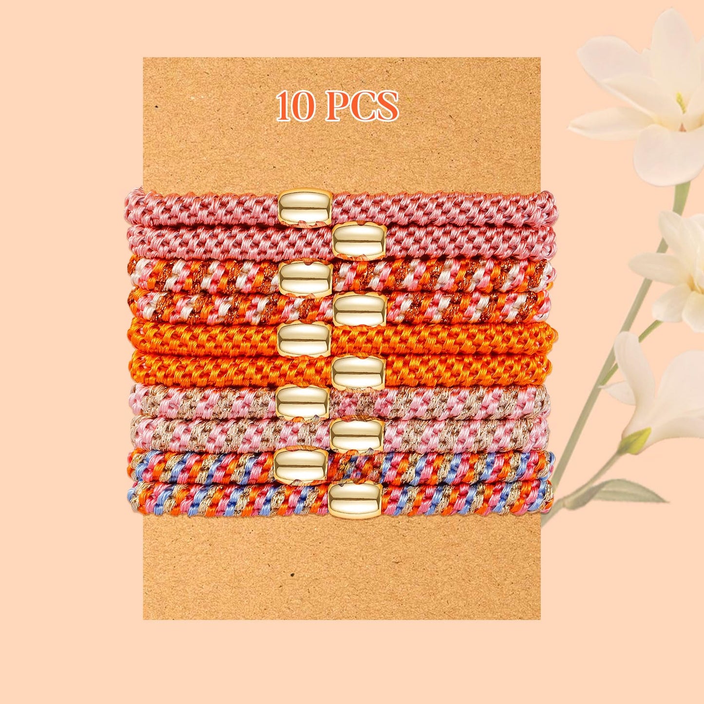 FORENEE Hair Ties No Damage - 10PCS Ponytail Holders - Elastic Hair Ties for Thick Hair - Braided Hair Bands for Women Girls's Hair - Persimmon Orange