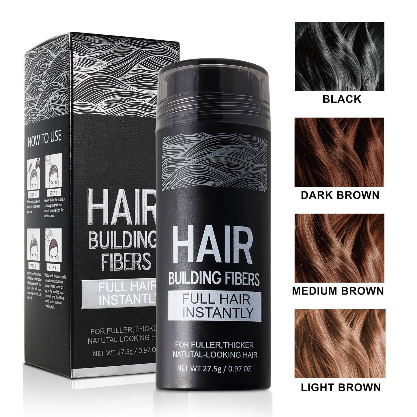 Hair Building Fibers for Thinning Hair with Spray Applicator Pump Nozzle - Natural & Undetectable,Instantly Thicker Fuller Hair Conceals Hair Loss 30 Sec,4 Shades for Men & Women,27.5g (Light Brown)