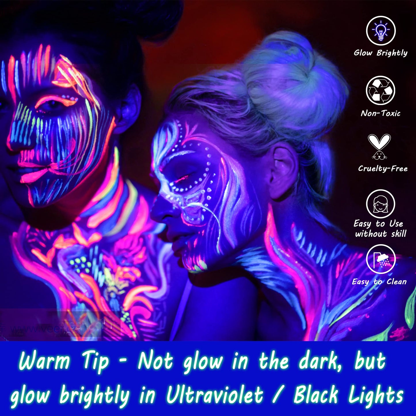 CCBeauty Neon Pink Face Body Paint Stick Oil, Hot Pink Eye Black, Face Painting Kit Glow in the Black Lights Clown Makeup, Halloween Hypoallergenic Foundation for Cosplay Costume Parites
