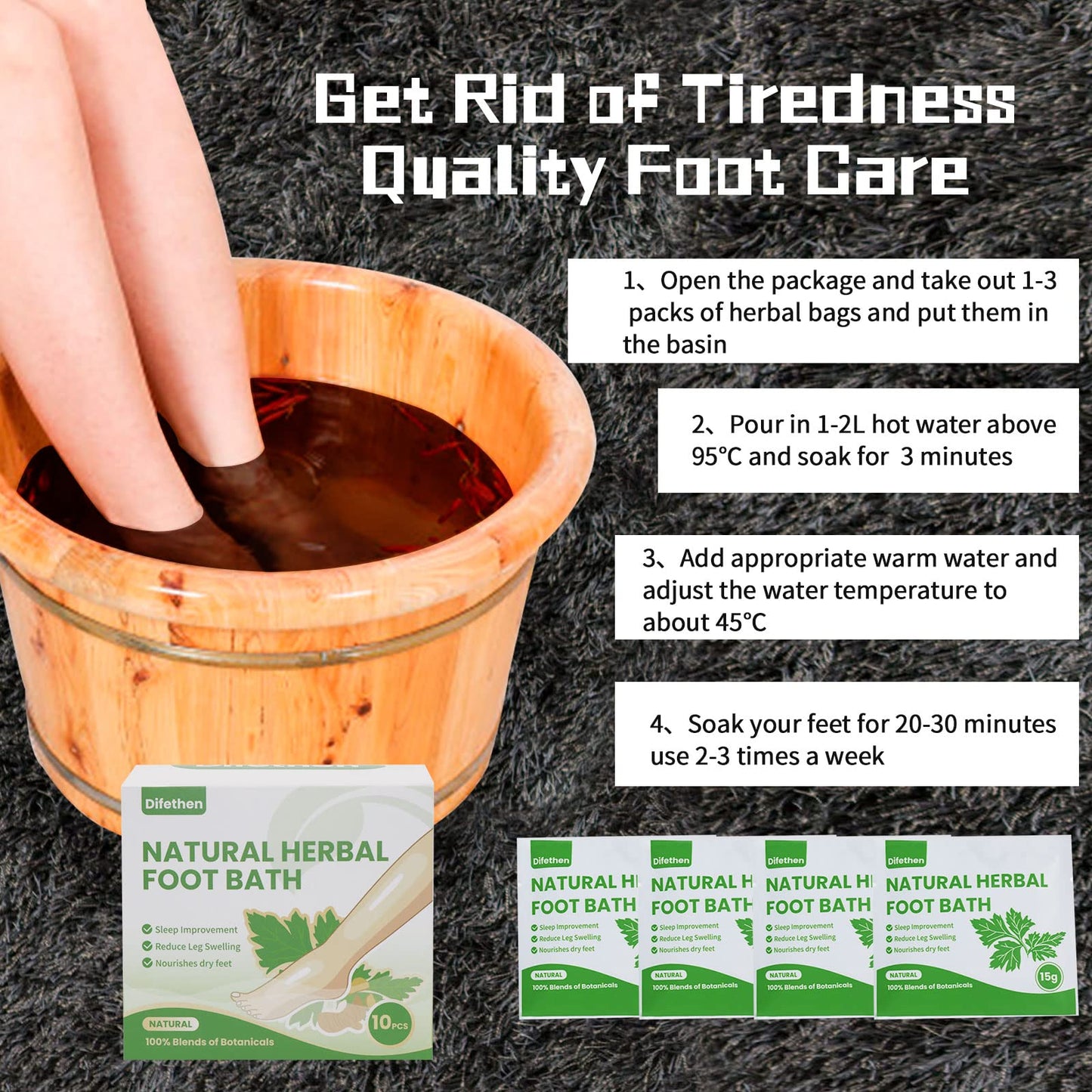 Difethen Natural Mugwort/Wormwood Herbal Foot Soak,Lymphatic Ginger Foot Bath Bag, Anti-Swelling Foot SPA Promote Metabolism, Foot Care 15g/PCS (10PCS)