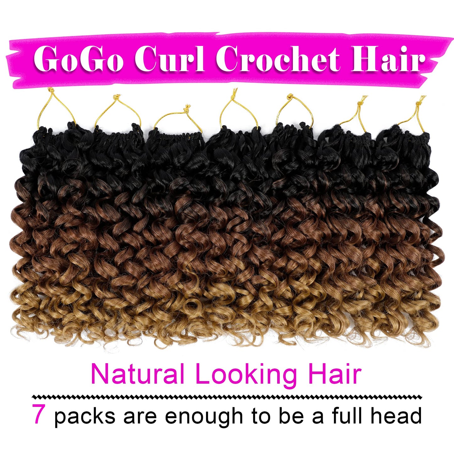 7 Packs GoGo Curl Crochet Hair 10 Inch Short Curly Crochet Hair Beach Curl Water Wave Crochet Braids Synthetic Hair Extensions (10 Inch, T1B/30/27)