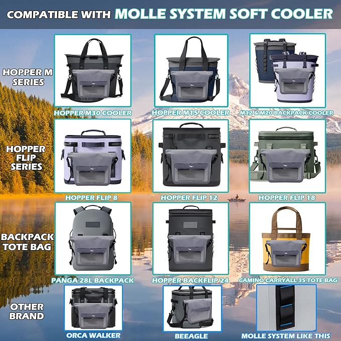 Multipurpose MOLLE Dry Bag Compatible with Soft Cooler, Tactical Backpack & Tote, Large Pouch Organizer Dry Pouch with Shoulder Strap Fit for Famous Hopper Accessories (Grey, Set 1)