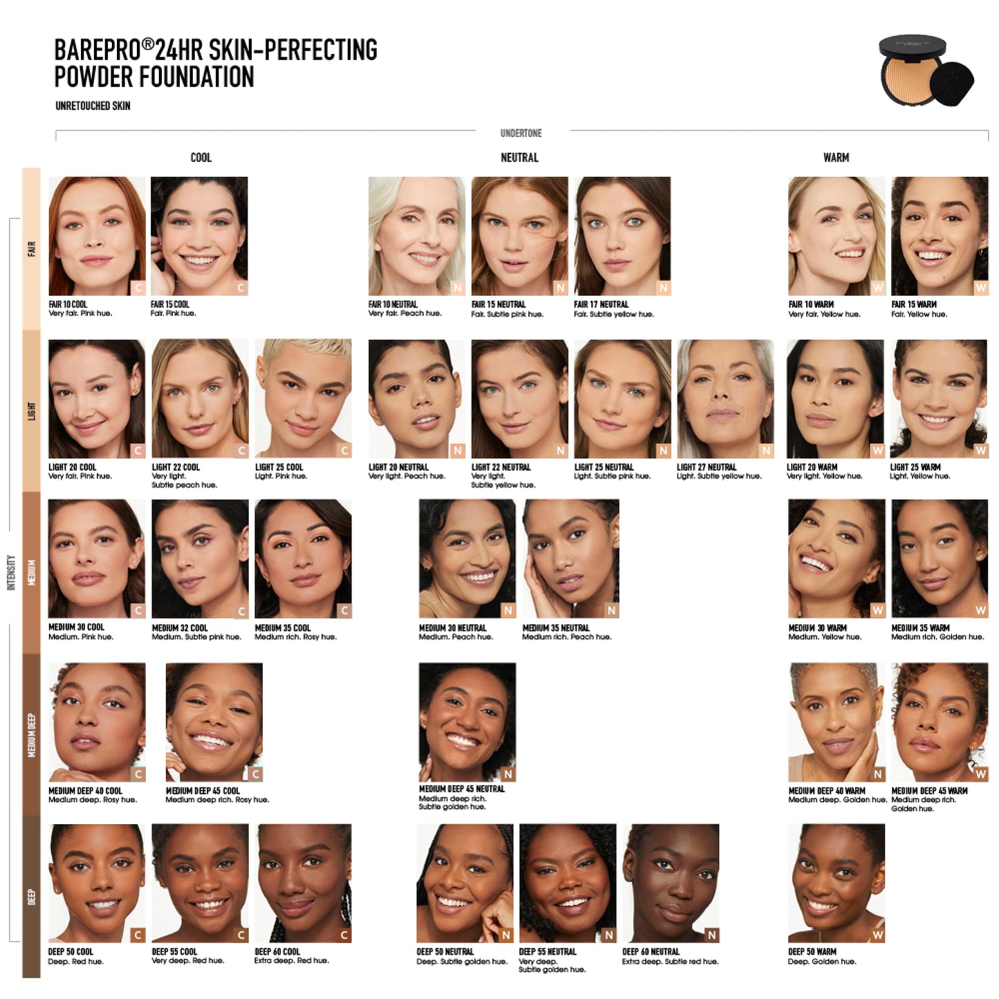 bareMinerals Barepro 24HR Skin-Perfecting Powder Foundation, Matte Pressed Powder Foundation Full Coverage with Plant-Based Squalene, Oil Control, Vegan - Fair 15 Warm