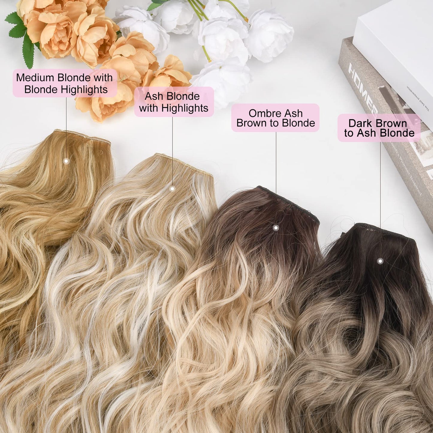 REECHO Invisible Wire Hair Extensions with Thinner Softer Lace Weft (Dark Blonde with Highlights, 12 Inch (Pack of 1))