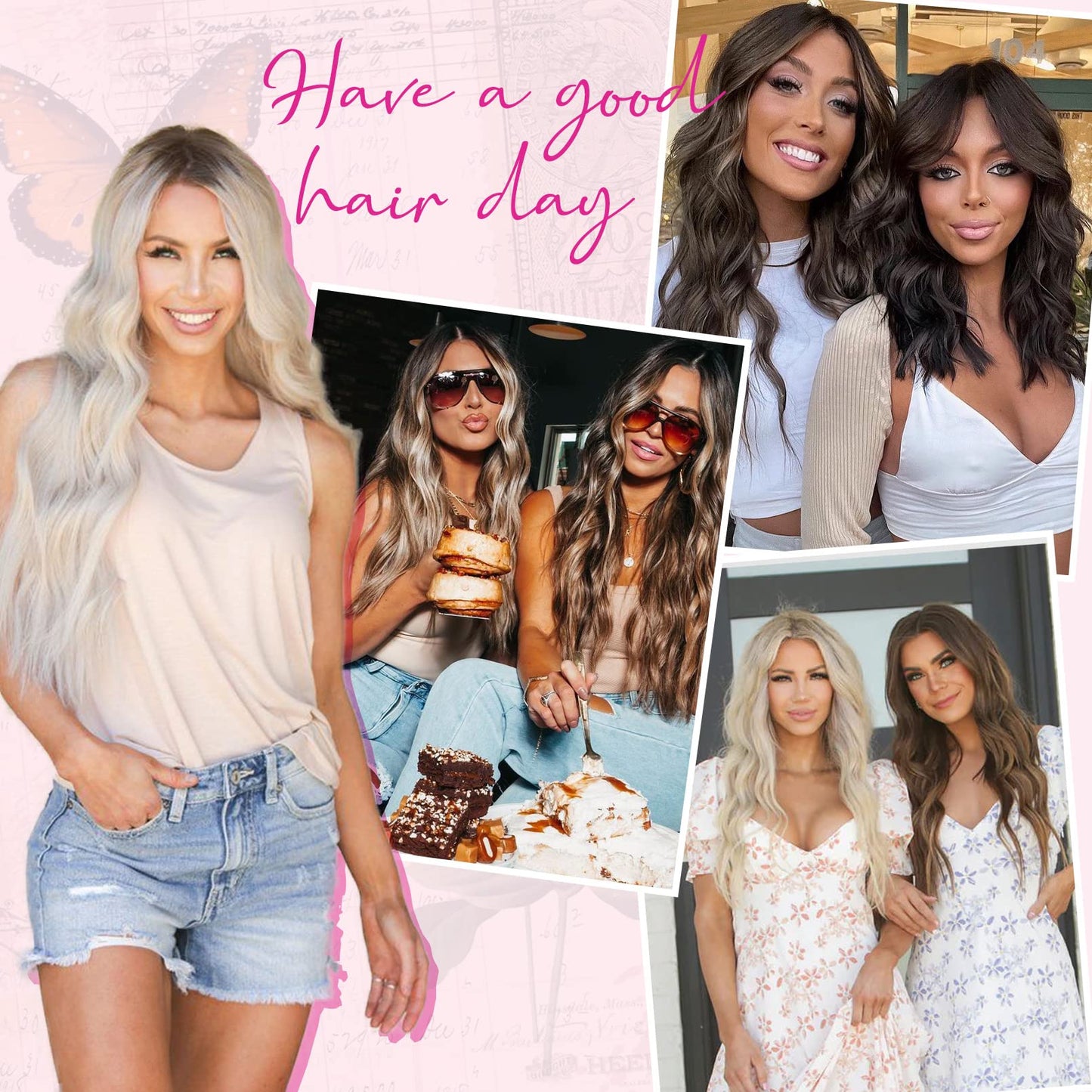 REECHO Invisible Wire Hair Extensions with Thinner Softer Lace Weft (Dark Blonde with Highlights, 12 Inch (Pack of 1))