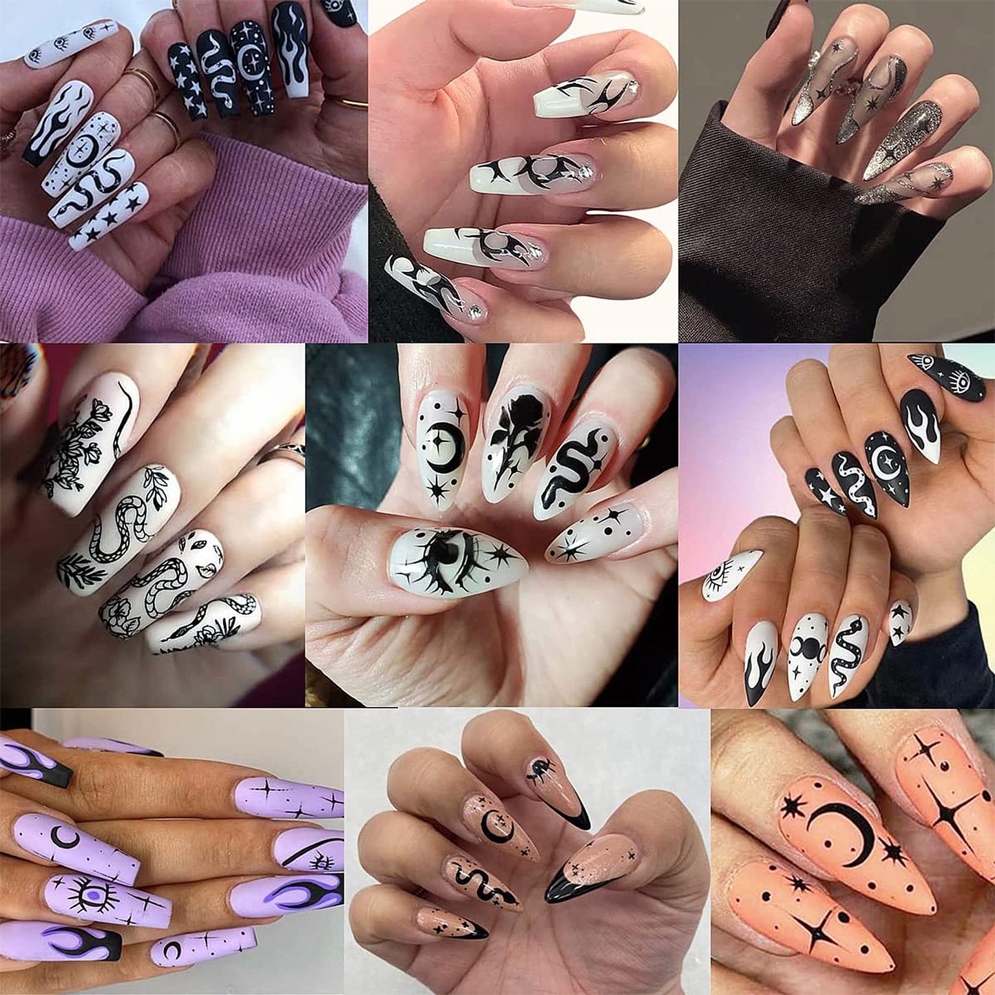 6 Sheet Gold Nail Stickers Black Snake Eyes Leaf Nail Art Stickers 3D Self-Adhesive Bronzing Sun Star Decals Starlight Nail Design Stickers for Acrylic Nail Supplies Women Nail Decorations