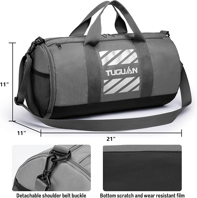 TUGUAN Basketball Gym Bags for Men Women Small Travel Duffle Bag Wet Pocket & Shoes Compartment Overnight Weekender Duffel Bag Sports Gym Tote bag Man 40L, grey