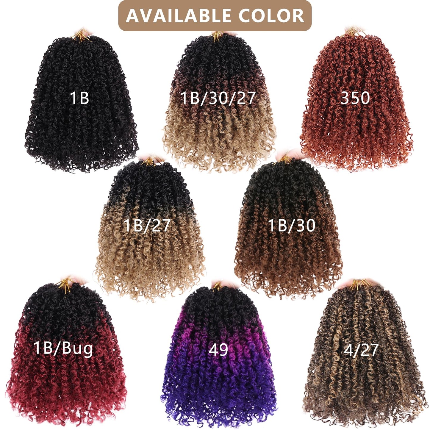 COOKOO 8 Packs 12 Inch Pre-twisted Synthetic Crochet Braiding Hair Ombre Burgundy Short Micro Passion Twists Braiding Hair Pre Looped Yanky Twist Crochet Hair Curly Ends for Women 1B/Bug