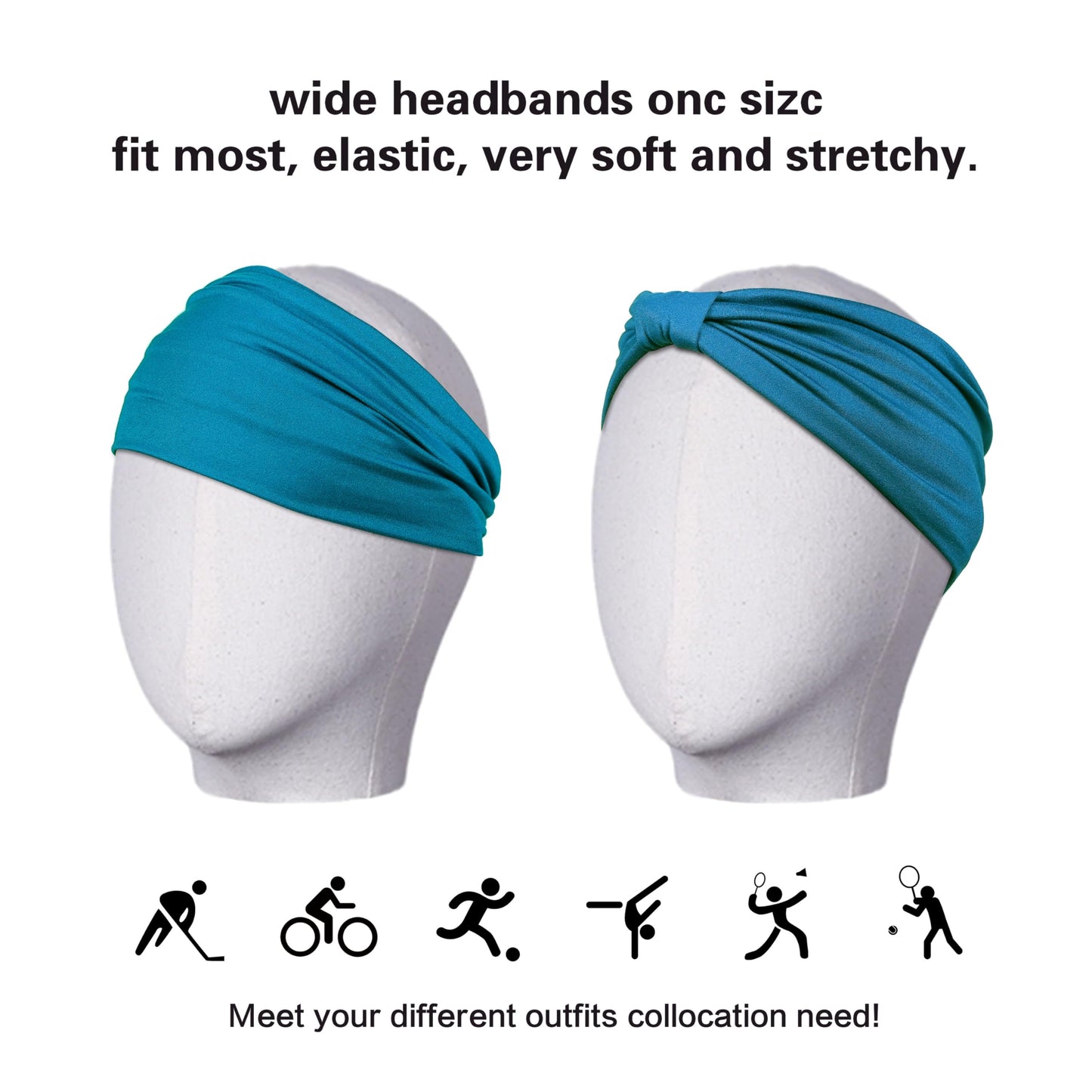 GiLi 2 Pack Wide Headbands for Women Boho African Knotted Non Slip Fashion Hair Bands Yoga Running Sports Workout Gym Head Wraps Elastic Soft Cotton Cloth Turbans Bandana for Girls (Dark Green, Teal)