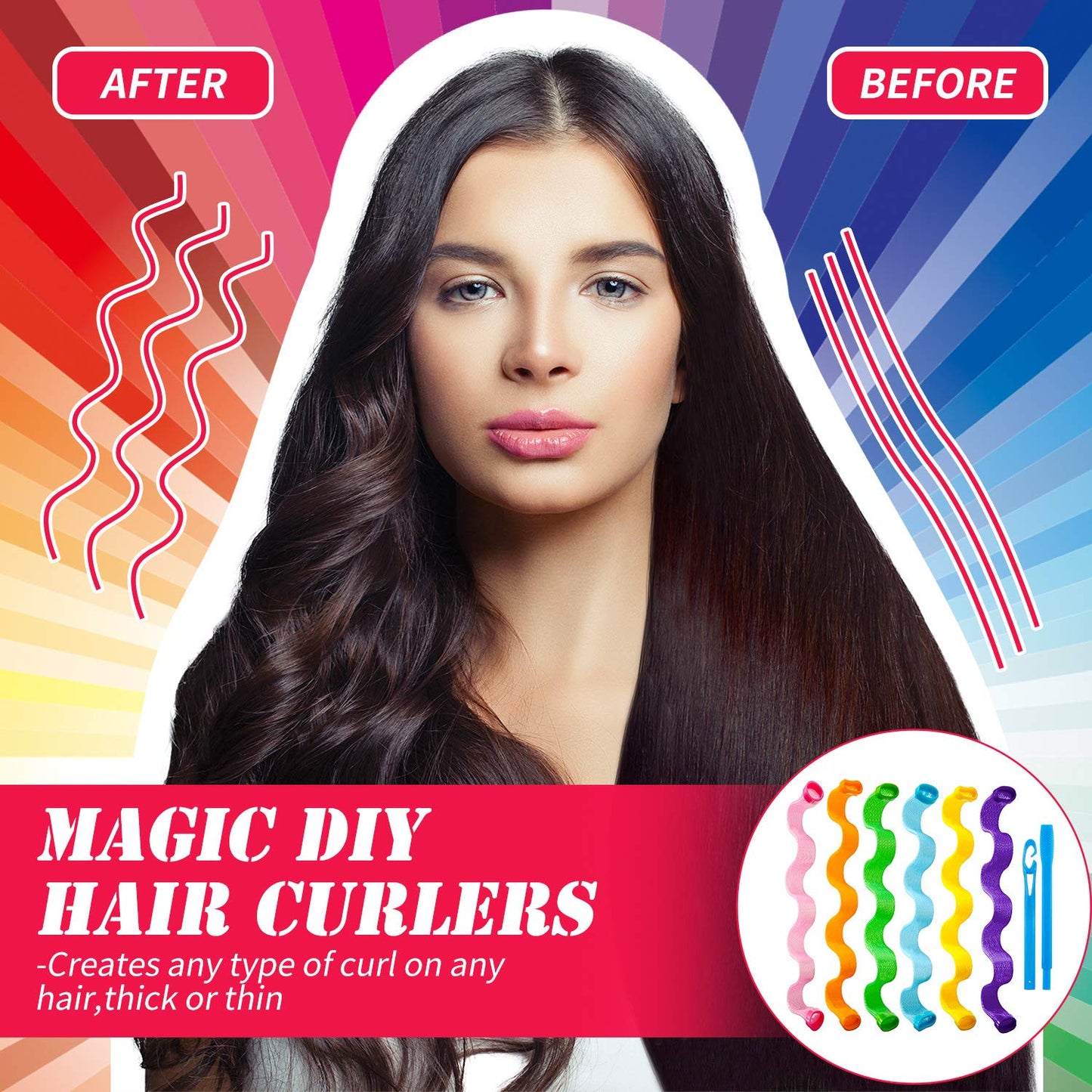 30 Pieces Heatless Waves Curlers Spiral Curls Styling Kit No Heat Hair Waver Spiral Curlers Rollers with 2 Pieces Styling Hooks for Most Hairstyles (25 cm)