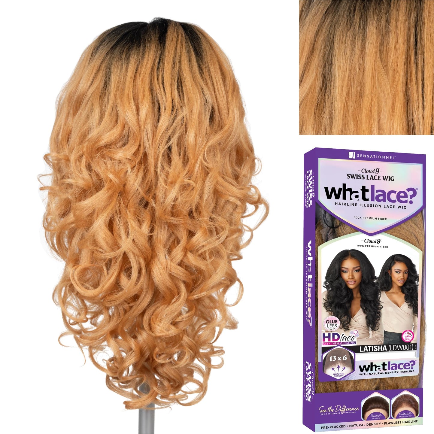 Sensationnel What lace 13x6 wigs - latisha lacefrontal hand tied glueless synthetic with natural density preplucked hairline (Tipped Off Black and Honey Blonde T1B/27)