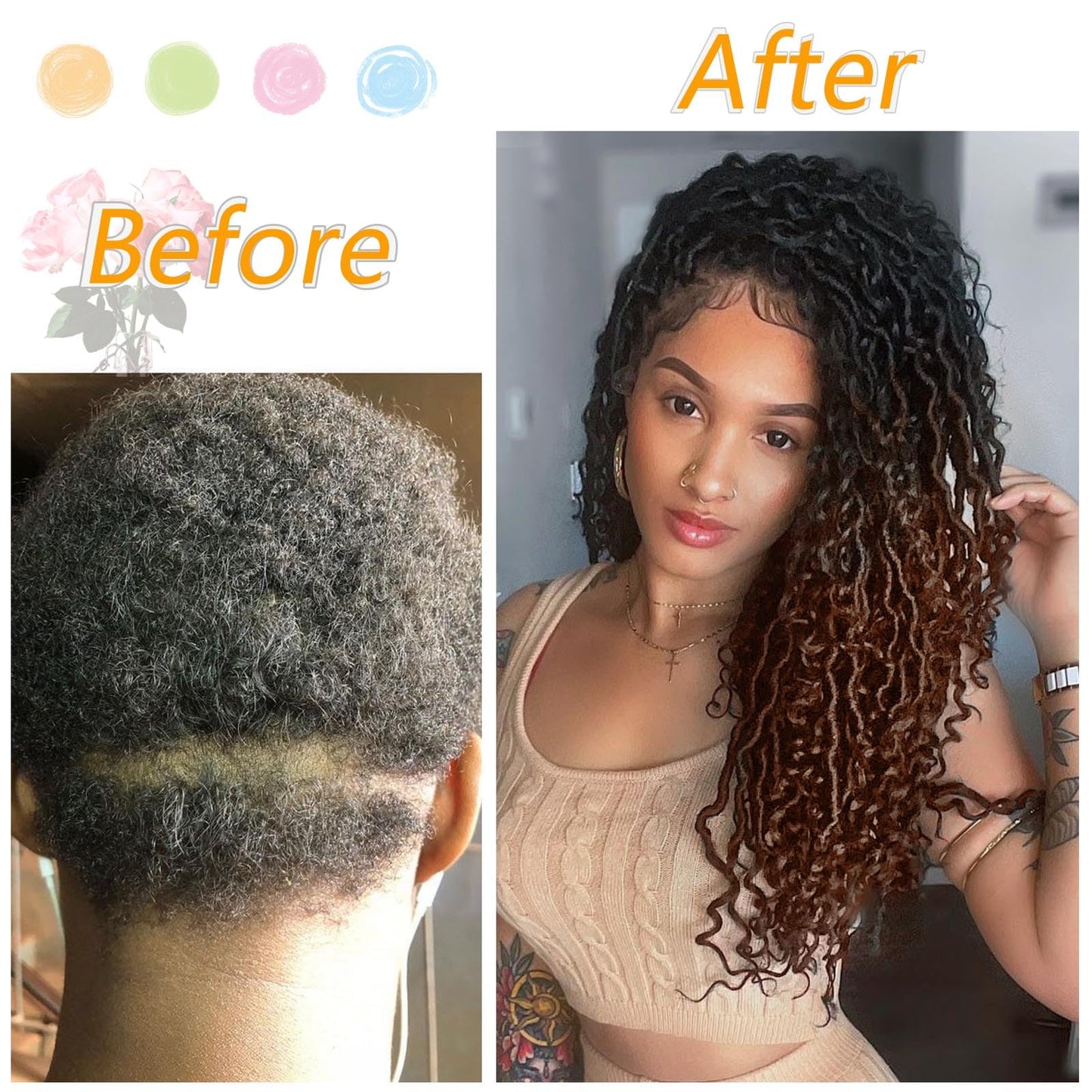 Col Bling Goddess Locs Crochet Hair 14 Inch 8 Packs Ombre Faux Locs Crochet Hair for Women Pre Looped Crochet Boho Goddess Faux Locs Crotchet Hair with Curly Ends #1B/4/30