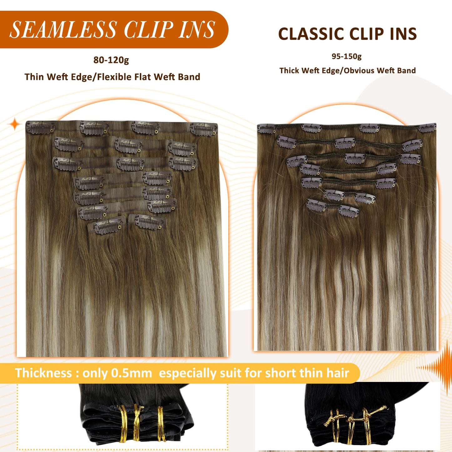 Full Shine Short Hair Extensions Clip ins Brown Balayage Seamless Clip in Hair Extensions with Pu Weft Chestnut Brown Ombre Platinum Blonde Clip in Extensions for Women 12 Inch 8 Pcs 95 Grams