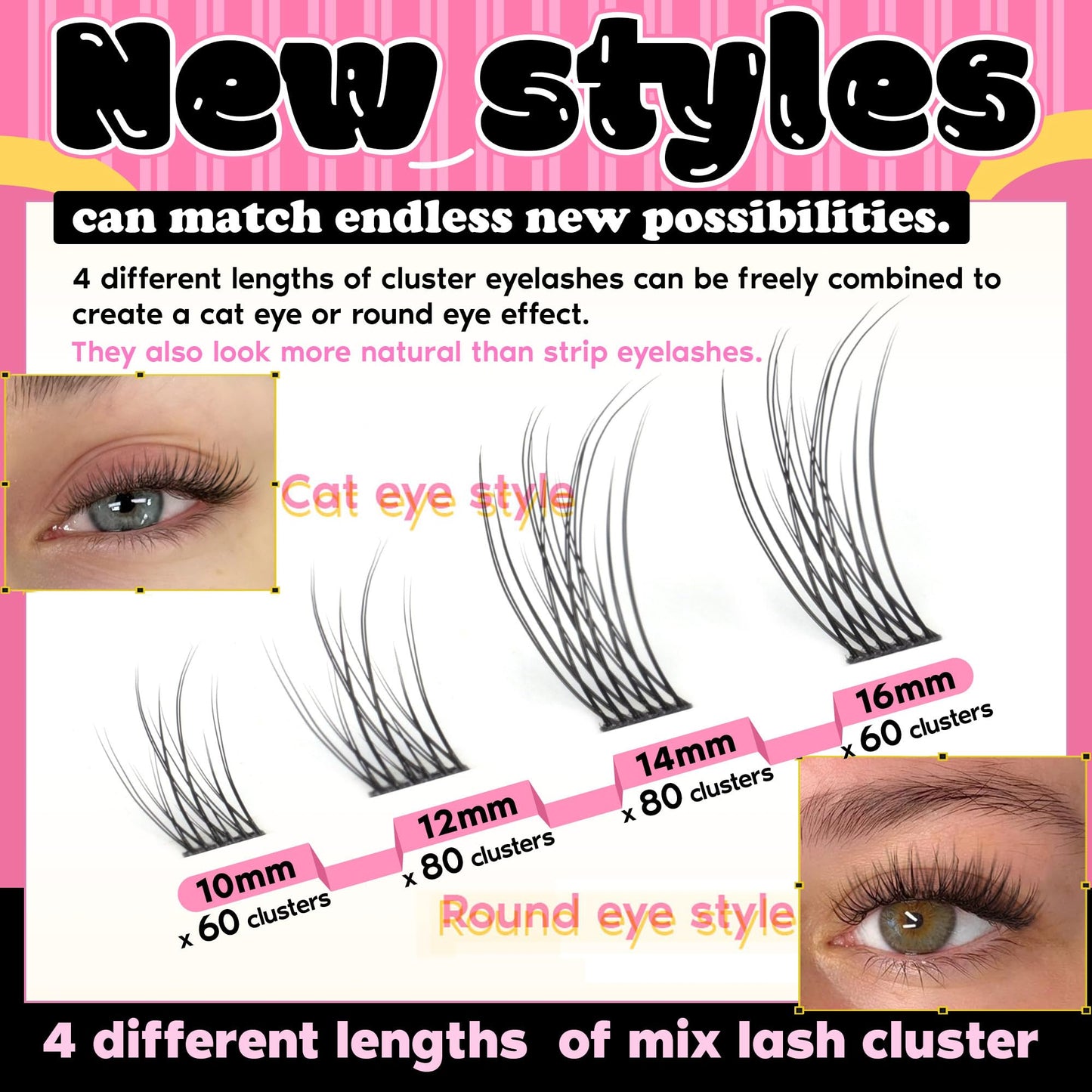 FANXITON Lash Clusters Kit Wispy Lashes Clusters Kit Natural C Lash Extensions Kit 280 Pcs Eyelash Clusters Kit with Lash Bond and Seal Tweezers Individual Lashes Kit