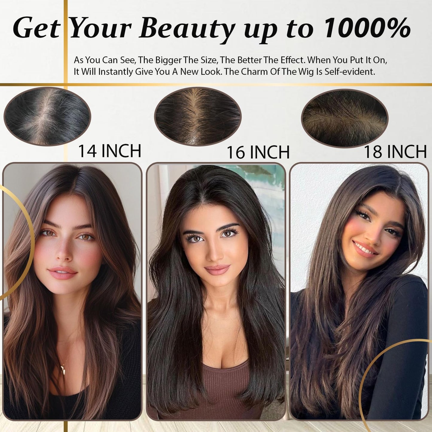 Hair Toppers for Women Real Human Hair, 360° 3D Human with Thinning Upgrade Middle Part Clip in Bangs Topper Hair Pieces for Women Daily(Medium Dark Brown, 14 Inch)