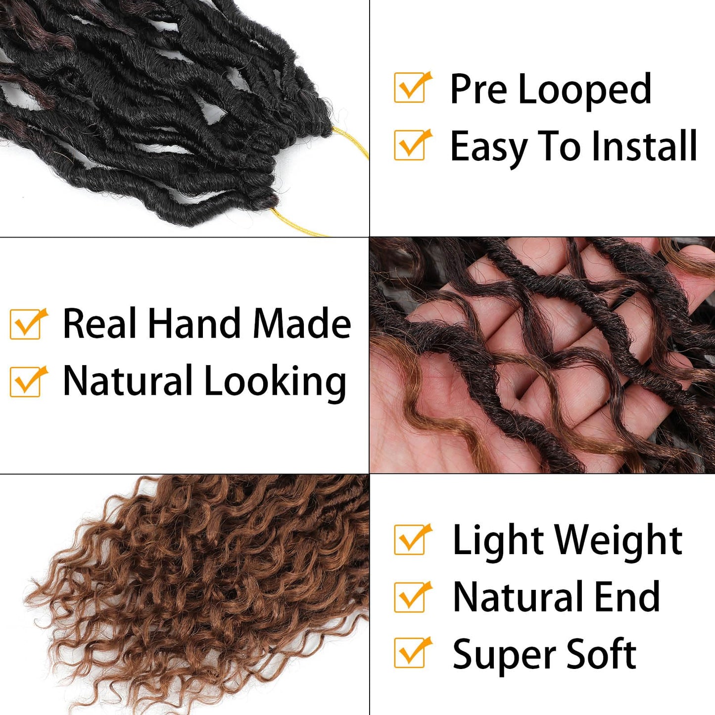 Col Bling Goddess Locs Crochet Hair 14 Inch 8 Packs Ombre Faux Locs Crochet Hair for Women Pre Looped Crochet Boho Goddess Faux Locs Crotchet Hair with Curly Ends #1B/4/30