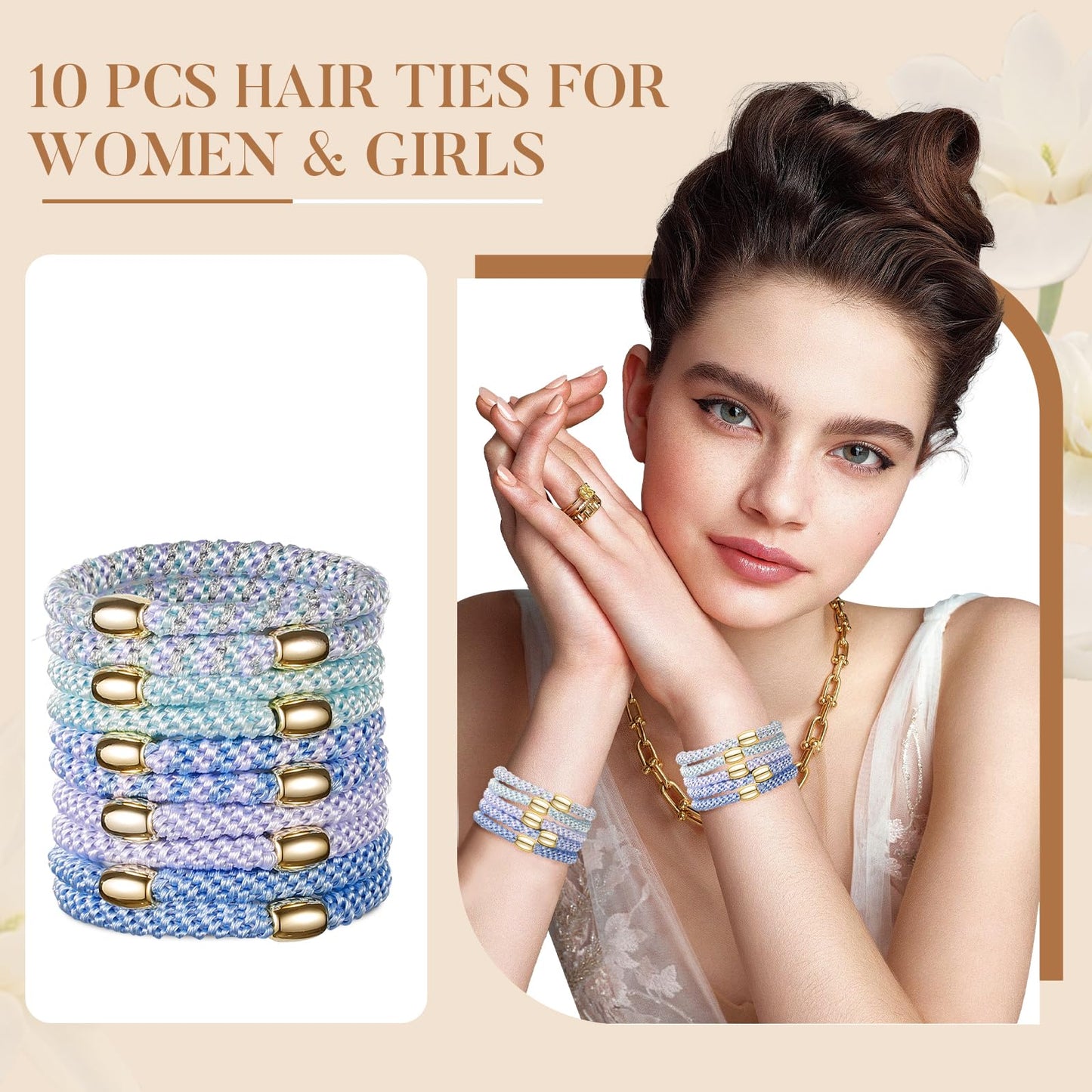FORENEE Hair Ties No Damage - 10PCS Ponytail Holders - Elastic Hair Ties for Thick Hair - Braided Hair Bands for Women Girls's Hair - Blue Sky