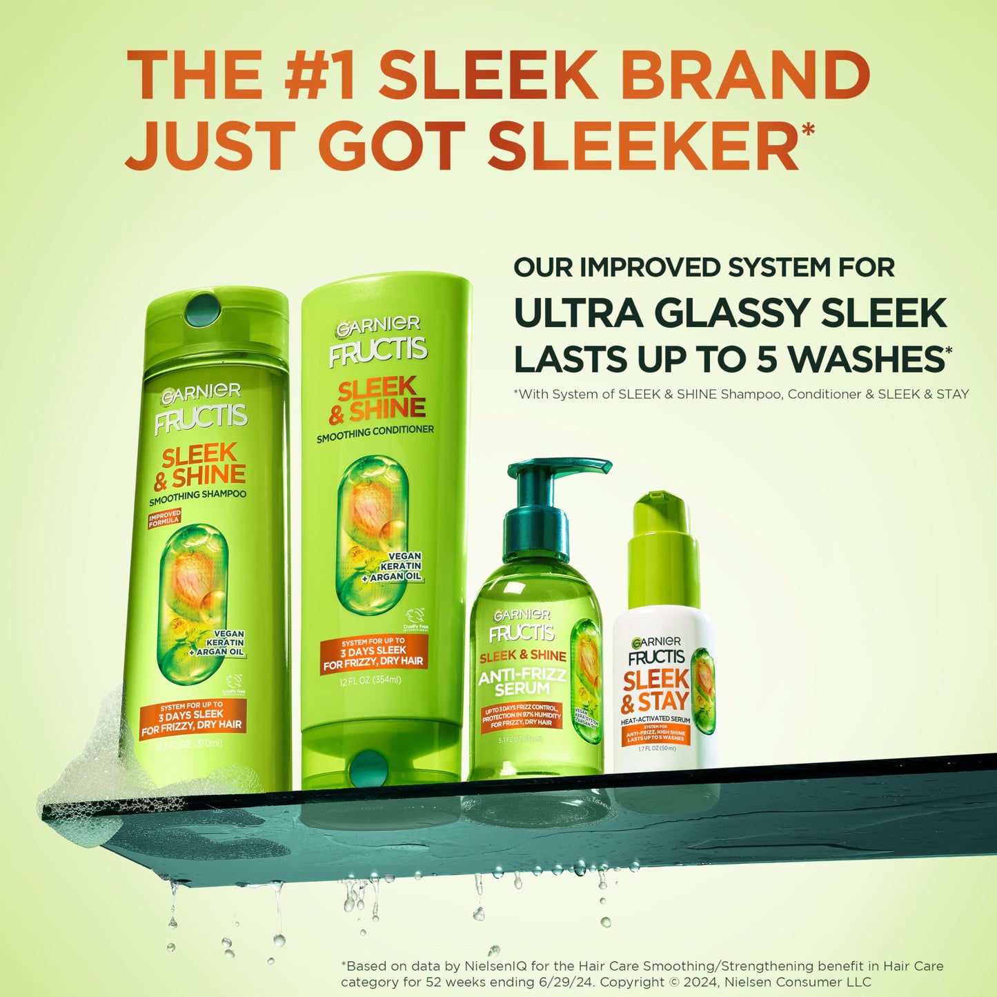 Garnier Fructis Sleek & Shine Anti-Frizz Serum for Frizzy, Dry Hair, Argan Oil, 5.1 Fl Oz, 2 Count (Packaging May Vary)