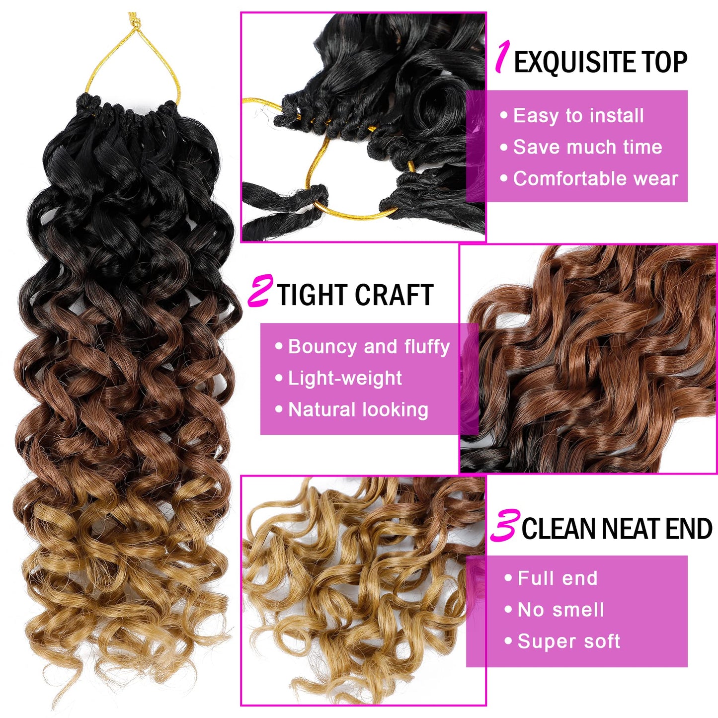 7 Packs GoGo Curl Crochet Hair 10 Inch Short Curly Crochet Hair Beach Curl Water Wave Crochet Braids Synthetic Hair Extensions (10 Inch, T1B/30/27)