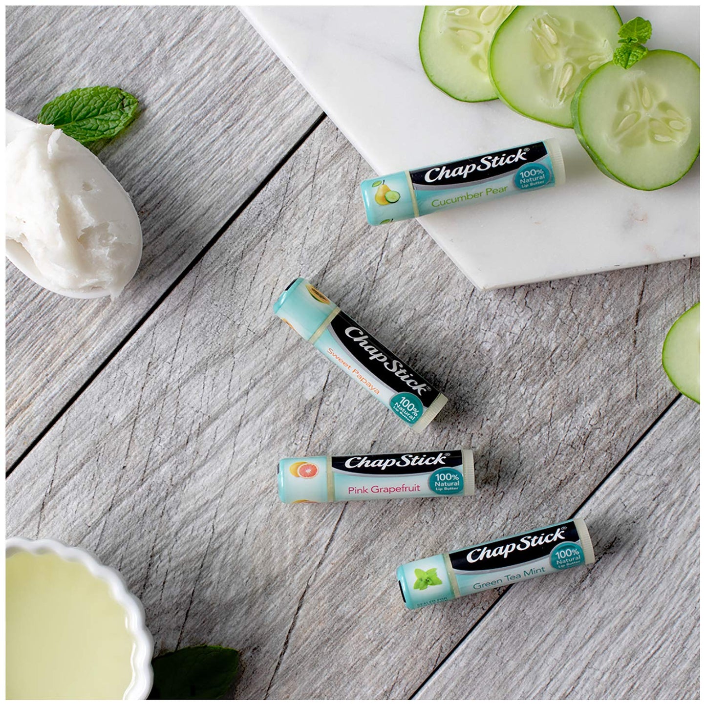 ChapStick Green Tea Mint 100 Percent Natural Ingredients Lip Butter, Moisturizing Lip Balm - 0.15 Oz