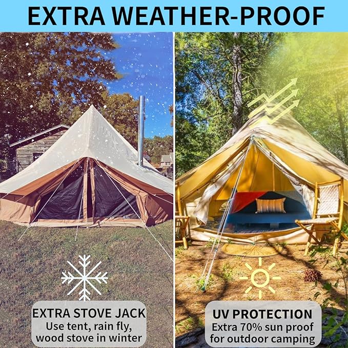 DANCHEL OUTDOOR 4 Season Waterproof Rain Fly Tarp for Yurt Tent, Portable Glamping Tent Cover Protector Awning Canopy for B5 Bell Tent Stove Jack Camping Accessories Beige(9.8/13/16.4/20ft)