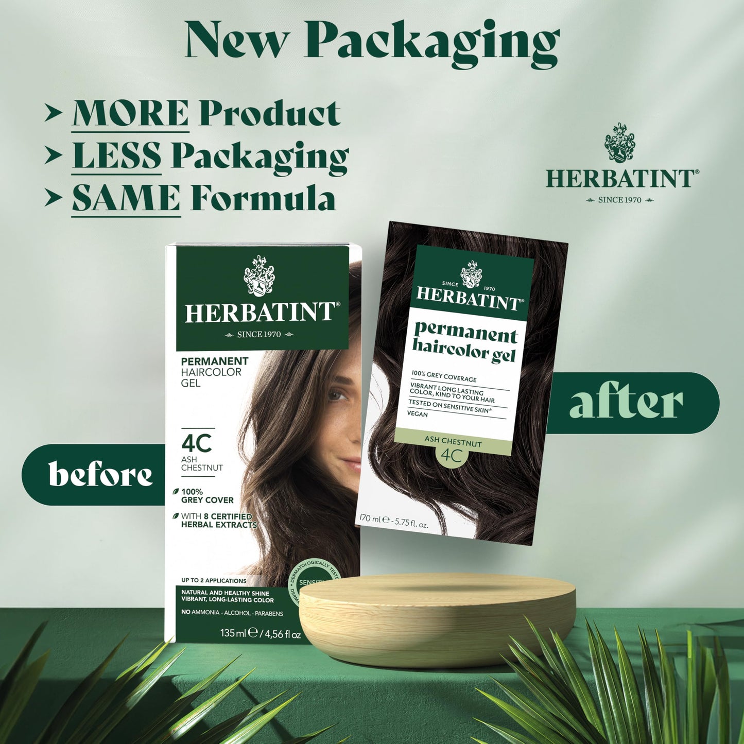 Herbatint Permanent Hair Dye For Women - 4C Ash Chestnut - For Up To 100% Gray Coverage of Resistant Gray Hair - Ammonia-Free, Alcohol-Free & Vegan - Salon Influenced Hair Color 5.75 fl oz